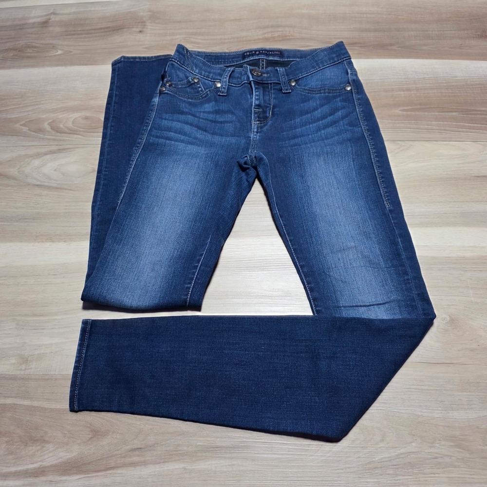 Rock & Republic Skinny Jeans Womens Size 0 Blue Denim Dark Wash Stretch Casual
